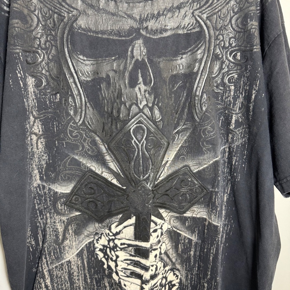 XVR Unlimited Mens Graphic T-Shirt Black Skull Cross Gothic Embroidered XL 2XL - Picture 2 of 8